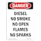 Signmission OSHA, Diesel No Smoke No Open Flames No Sparks, 14in X 10in Rigid Plastic, 10" W, 14" L, Portrait OS-DS-P-1014-V-2365 - alternate 1